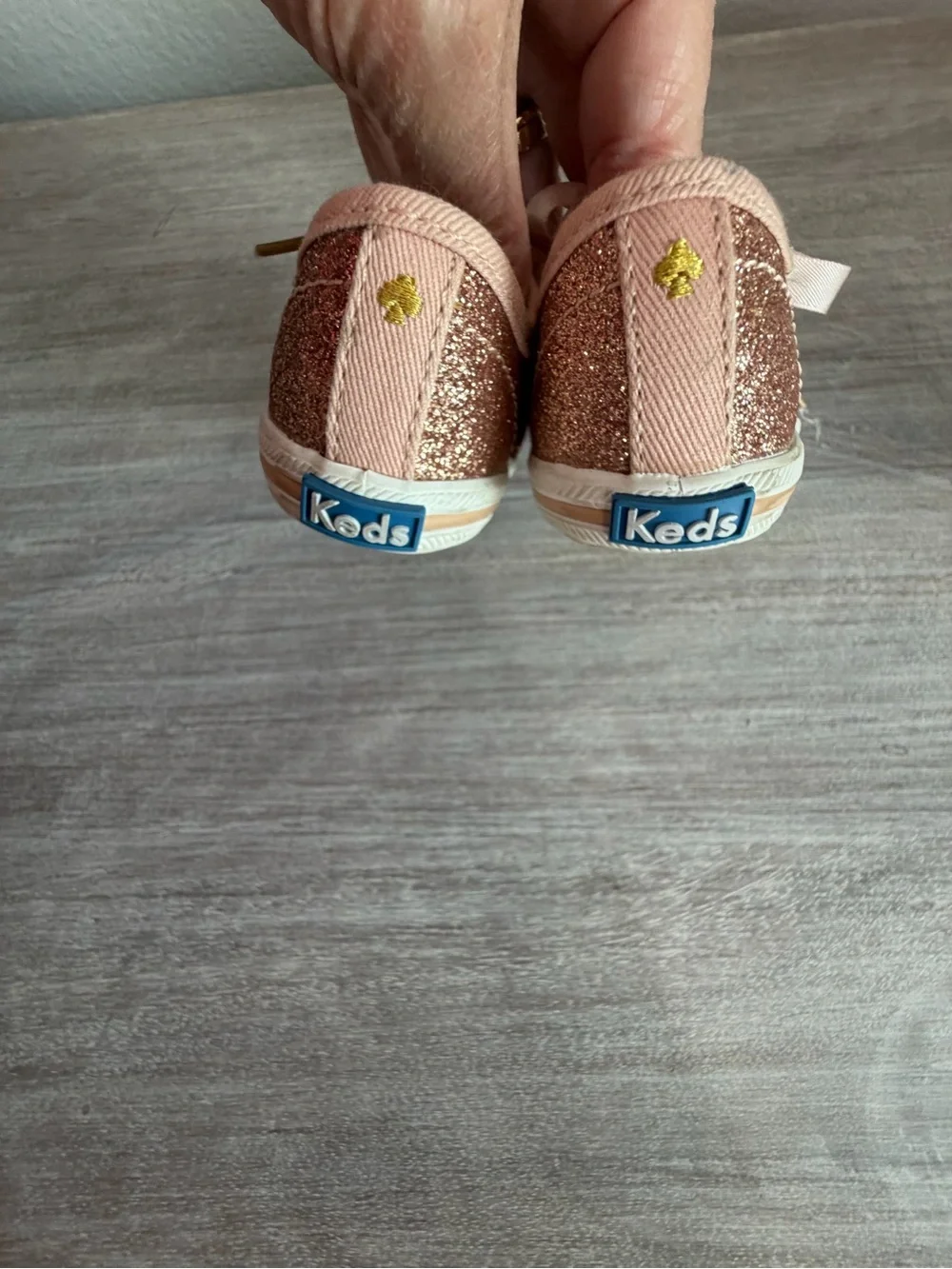 Keds Kate Spade Sparkly Rose Gold Glitter Baby Girl Sneakers Shoes Satin Laces 3